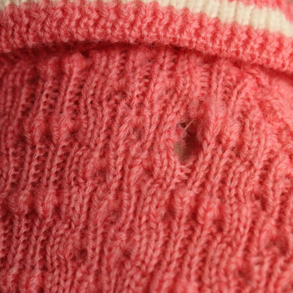 Vintage 1950s 1960s Sweater, Handknit Pink Cardigan with Collar - Picture 10 of 12